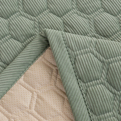 Geometric Quilted Corduroy Couch Topper, Non-Slip Padded Sofa Protector Cover for Pets