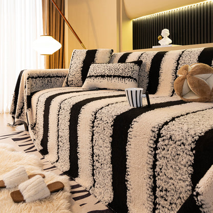 Thickened Coral Fleece Sofa Throw Cover Slipcover Warm Jacquard Cozy Couch Cover Blankets