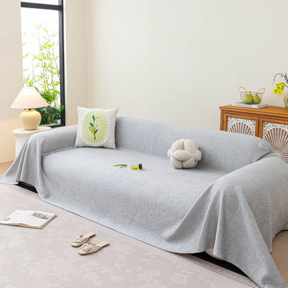 Cooling Embossed Botanical Couch Cover, Soft Ice Silk Furniture Protector for Sofa