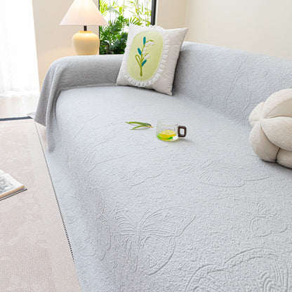 Cooling Embossed Botanical Couch Cover, Soft Ice Silk Furniture Protector for Sofa