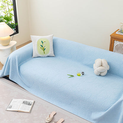 Cooling Embossed Botanical Couch Cover, Soft Ice Silk Furniture Protector for Sofa