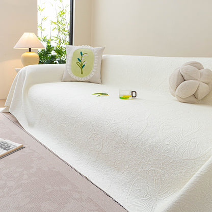 Cooling Embossed Botanical Couch Cover, Soft Ice Silk Furniture Protector for Sofa