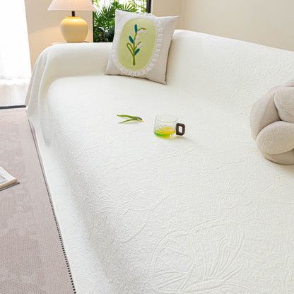 Cooling Embossed Botanical Couch Cover, Soft Ice Silk Furniture Protector for Sofa