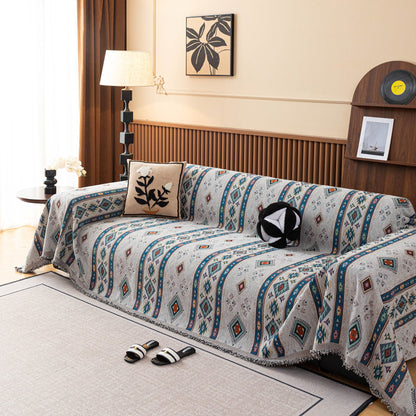 Southwestern Boho Woven Tribal Sofa Cover Blanket, Rustic Farmhouse Couch Throw Cover