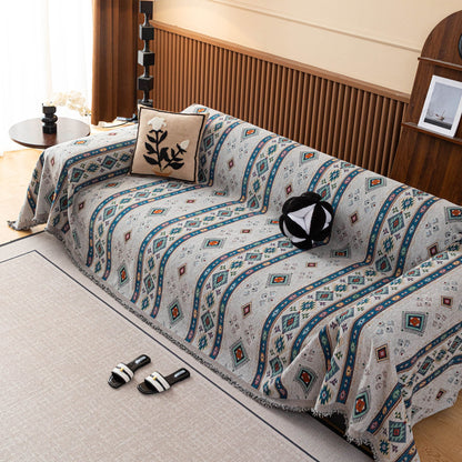 Southwestern Boho Woven Tribal Sofa Cover Blanket, Rustic Farmhouse Couch Throw Cover