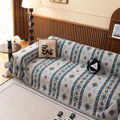 Southwestern Boho Woven Tribal Sofa Cover Blanket, Rustic Farmhouse Couch Throw Cover