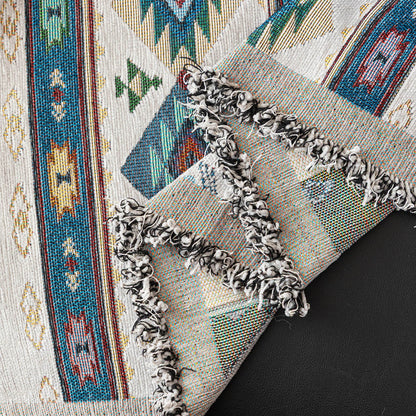 Southwestern Boho Woven Tribal Sofa Cover Blanket, Rustic Farmhouse Couch Throw Cover