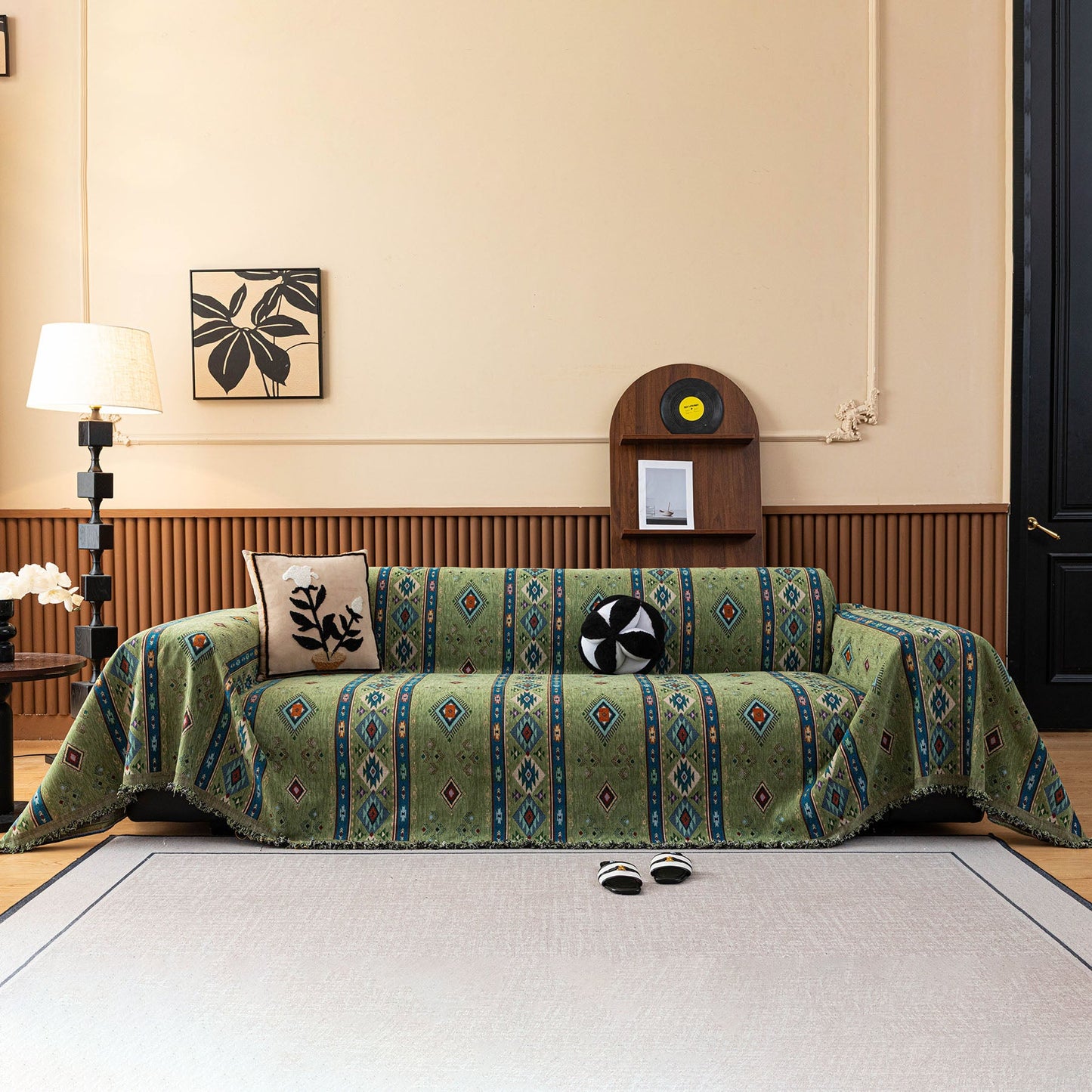Southwestern Boho Woven Tribal Sofa Cover Blanket, Rustic Farmhouse Couch Throw Cover