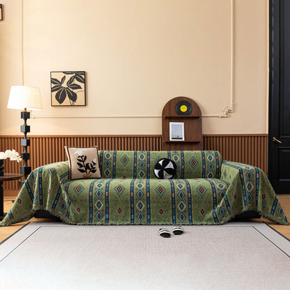 Southwestern Boho Woven Tribal Sofa Cover Blanket, Rustic Farmhouse Couch Throw Cover
