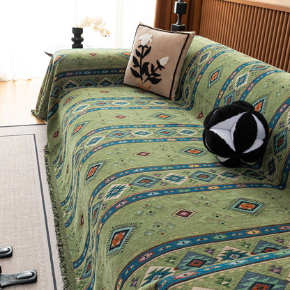 Southwestern Boho Woven Tribal Sofa Cover Blanket, Rustic Farmhouse Couch Throw Cover