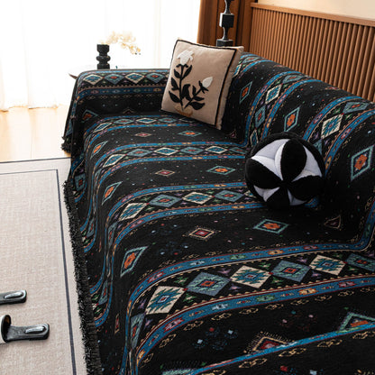 Southwestern Boho Woven Tribal Sofa Cover Blanket, Rustic Farmhouse Couch Throw Cover