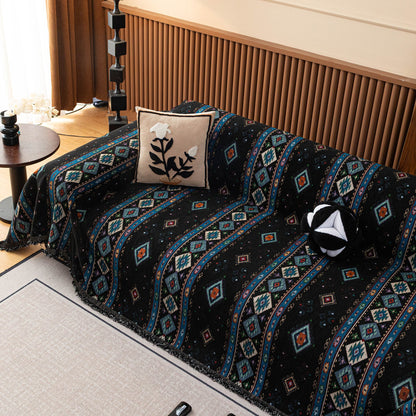 Southwestern Boho Woven Tribal Sofa Cover Blanket, Rustic Farmhouse Couch Throw Cover