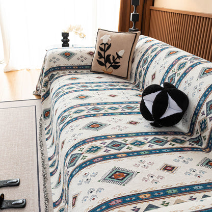 Southwestern Boho Woven Tribal Sofa Cover Blanket, Rustic Farmhouse Couch Throw Cover