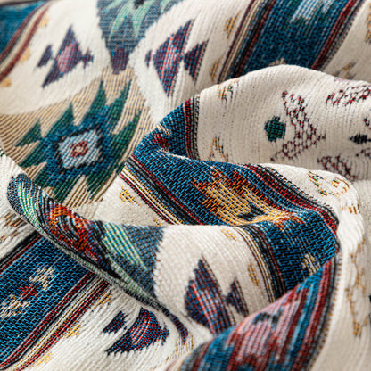 Southwestern Boho Woven Tribal Sofa Cover Blanket, Rustic Farmhouse Couch Throw Cover