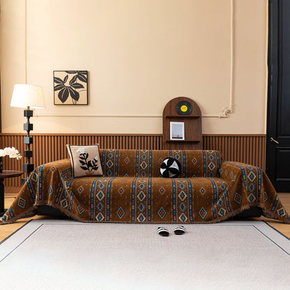 Southwestern Boho Woven Tribal Sofa Cover Blanket, Rustic Farmhouse Couch Throw Cover