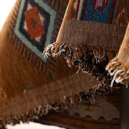 Southwestern Boho Woven Tribal Sofa Cover Blanket, Rustic Farmhouse Couch Throw Cover