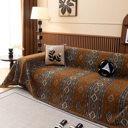 Southwestern Boho Woven Tribal Sofa Cover Blanket, Rustic Farmhouse Couch Throw Cover
