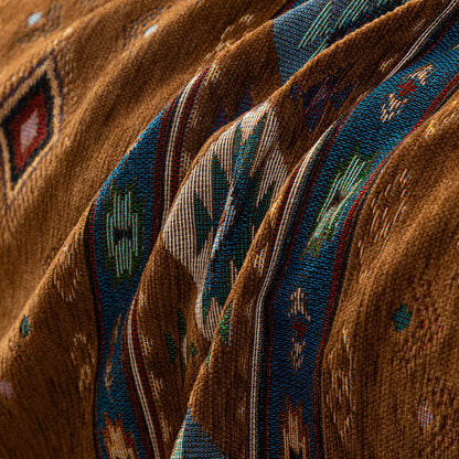 Southwestern Boho Woven Tribal Sofa Cover Blanket, Rustic Farmhouse Couch Throw Cover