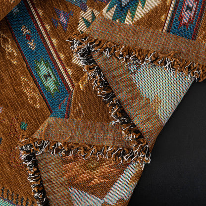 Southwestern Boho Woven Tribal Sofa Cover Blanket, Rustic Farmhouse Couch Throw Cover