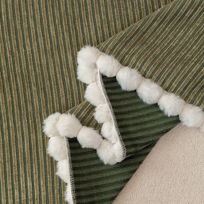 Textured Striped Cozy Couch Cover Throw Blanket with Pom Pom Trim for Sectional Sofa