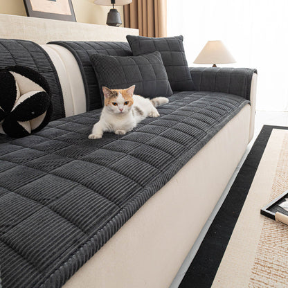 Quilted Corduroy Couch Topper, Non-Slip Soft Padded Sofa Protector for Pets & Kids