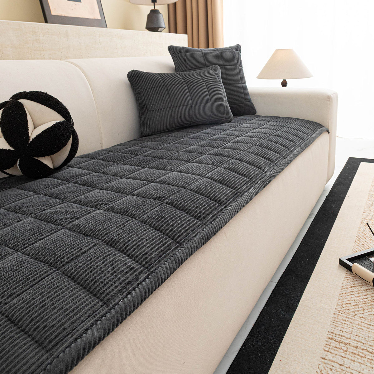 Quilted Corduroy Couch Topper, Non-Slip Soft Padded Sofa Protector for Pets & Kids