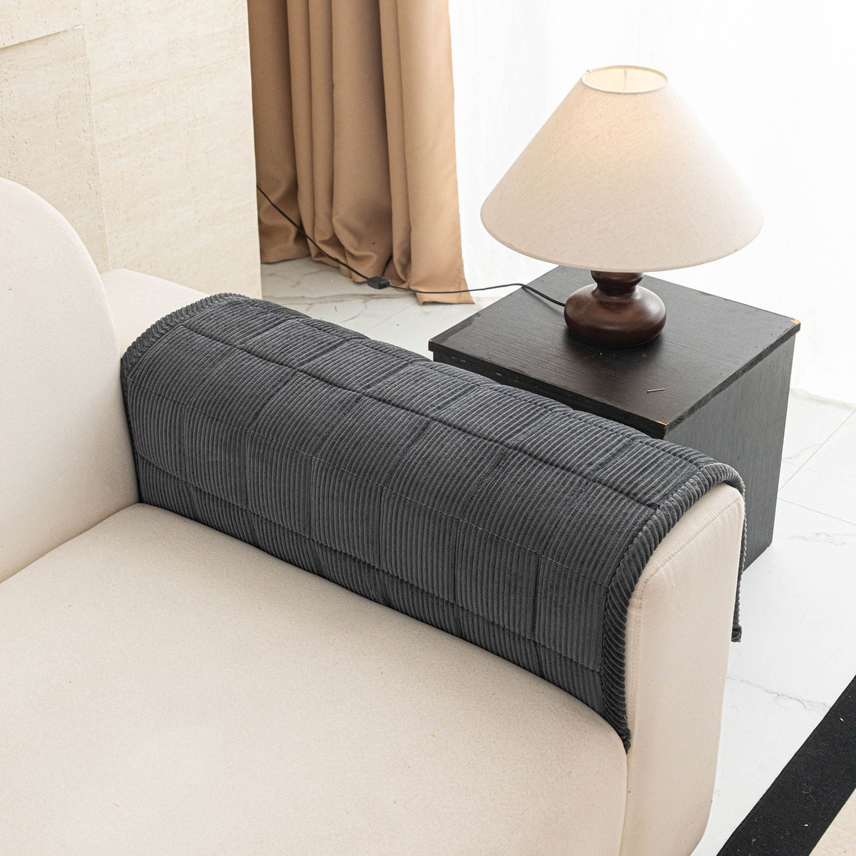 Quilted Corduroy Couch Topper, Non-Slip Soft Padded Sofa Protector for Pets & Kids