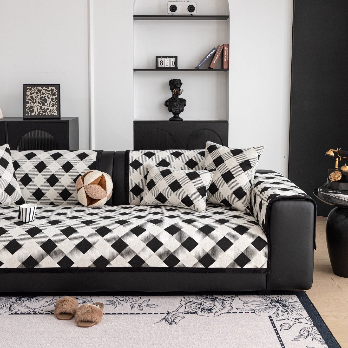 Non-Slip Chenille Sofa Slipcover Modern Geometric Sofa Protector Fits Most Sofas