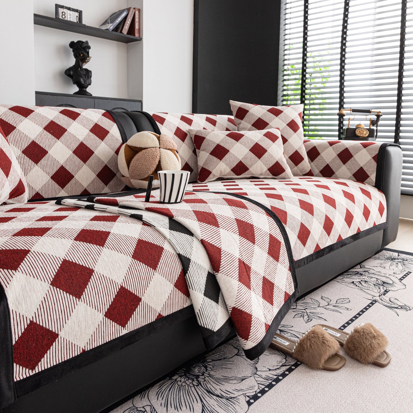 Non-Slip Chenille Sofa Slipcover Modern Geometric Sofa Protector Fits Most Sofas