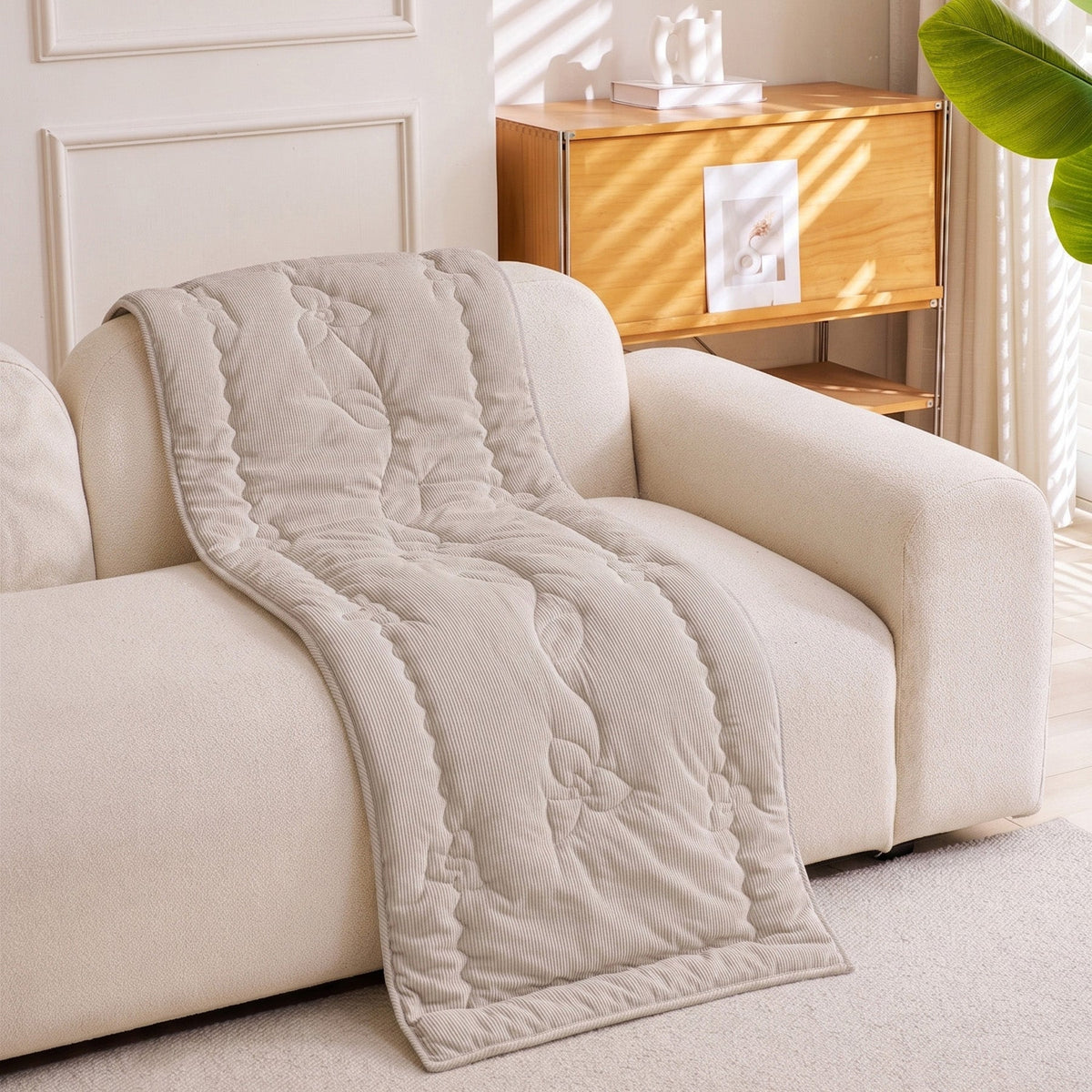 Quilted Corduroy Couch Topper, Non-Slip Soft Padded Sofa Protector Cover for Pets, Kids