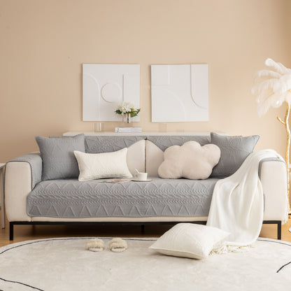 Geometric Textured Cotton Quilted Sofa Cover, Non-Slip Washable Couch Protector