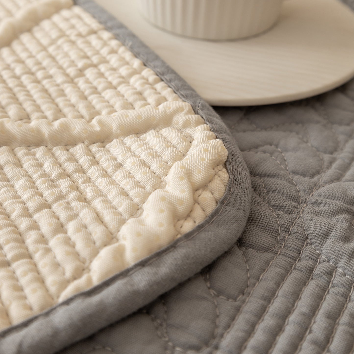 Geometric Textured Cotton Quilted Sofa Cover, Non-Slip Washable Couch Protector
