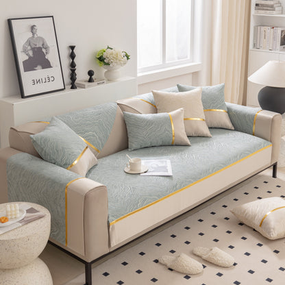 Modular Sofa Cover for Sectionals, Gold Striped Non-Slip Couch Protector