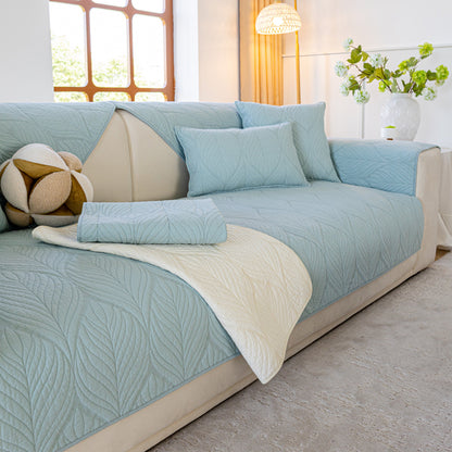 Leaf Vein Textured Cotton Quilted Sofa Slipcover, Non-Slip Modular Couch Covers
