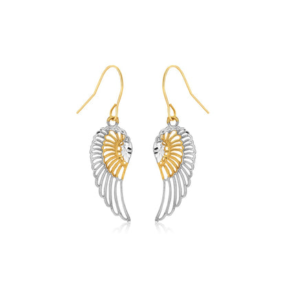 Two-Tone Wing Drop Earrings in 10K Gold