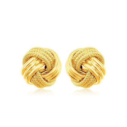 14k Yellow Gold Love Knot with Ridge Texture Earrings
