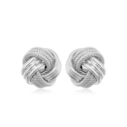 14k White Gold Love Knot with Ridge Texture Earrings
