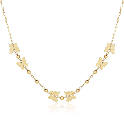 14k Yellow Gold 18 inch Necklace with Polished Butterflies and Beads