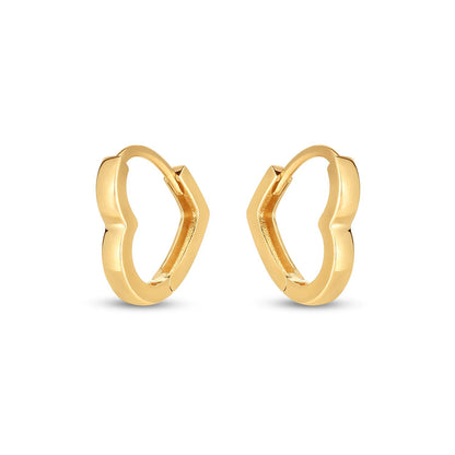 14k Yellow Gold Heart Huggie Hoops