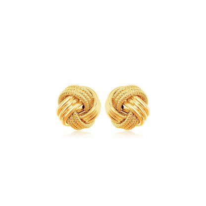 10k Yellow Gold Love Knot with Ridge Texture Earrings