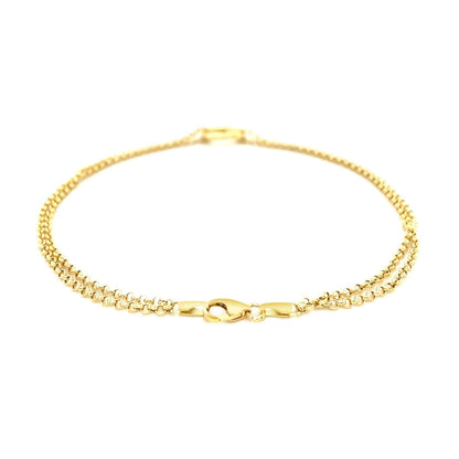 10k Yellow Gold Double Rolo Chain Anklet with an Open Heart Station