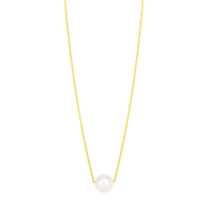 14k Yellow Gold Pearl Solitaire Necklace