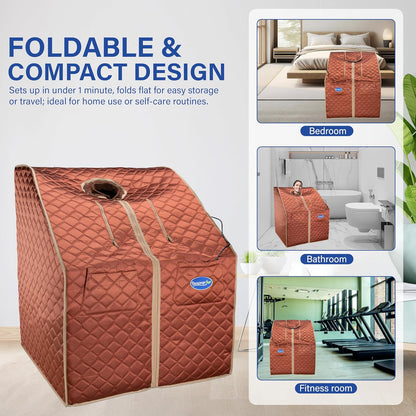 Durasage DIF-6000 Ultra-Low EMF Portable Foldable Infrared Sauna Full Body Home Spa with Heated Foot Pad, Extra Large, Near Infrared Red Light Equipped with Jade & Tourmaline Stones, Powerfull 1000W