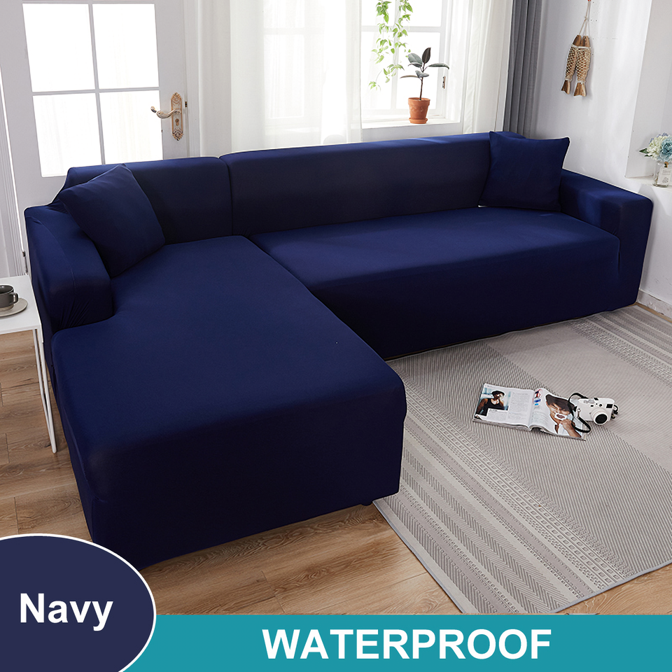 Waterproof Sofa Cover for Living Room - Elastic Solid L Shaped Corner Sofa Cover - Fits 1/2/3/4 Seater Sofa, Couch, Armchair