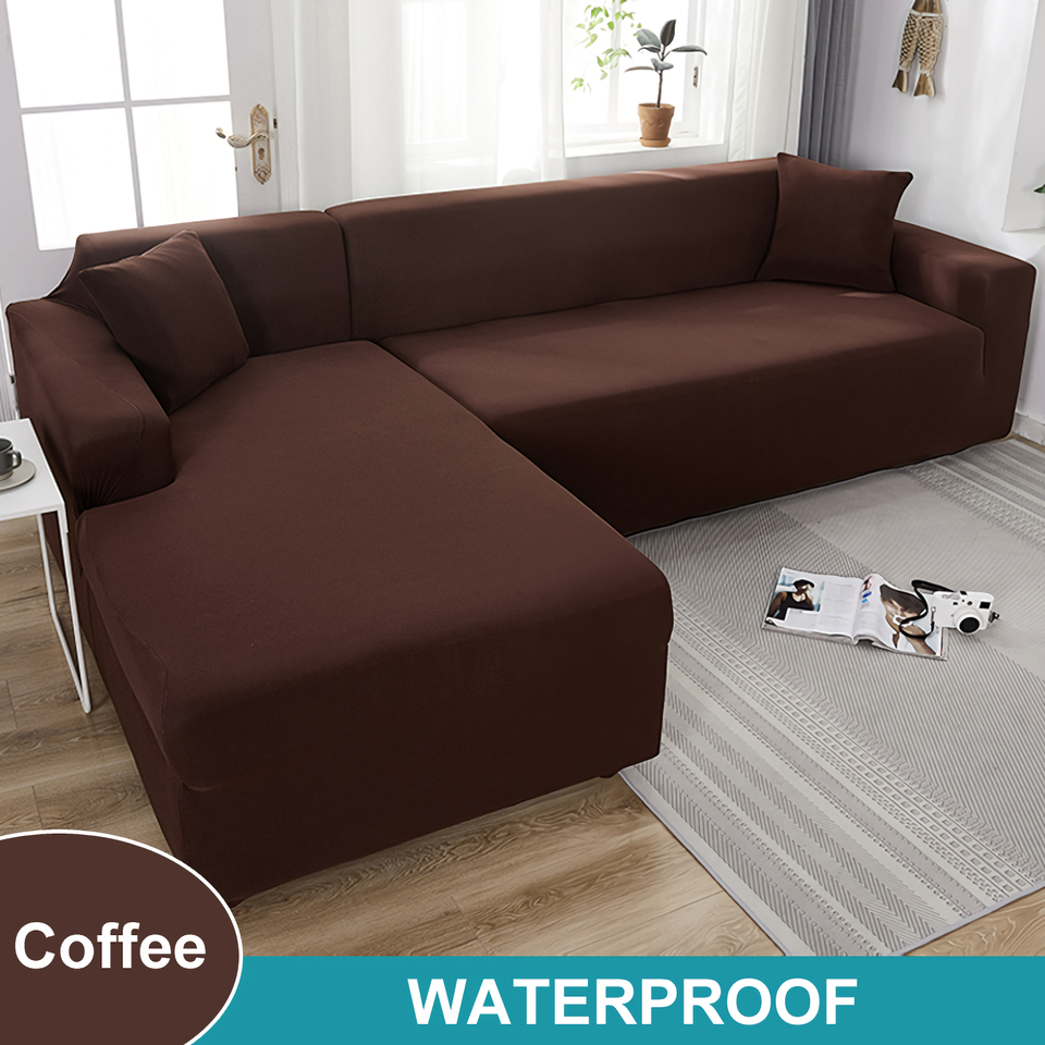 Waterproof Sofa Cover for Living Room - Elastic Solid L Shaped Corner Sofa Cover - Fits 1/2/3/4 Seater Sofa, Couch, Armchair