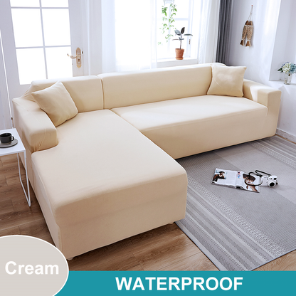 Waterproof Sofa Cover for Living Room - Elastic Solid L Shaped Corner Sofa Cover - Fits 1/2/3/4 Seater Sofa, Couch, Armchair