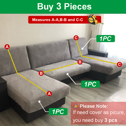 Stretchable Thick Velvet Sofa Cover for L Shaped Corner Sofa in Living Room Fits 1/2/3/4 Seater Couches