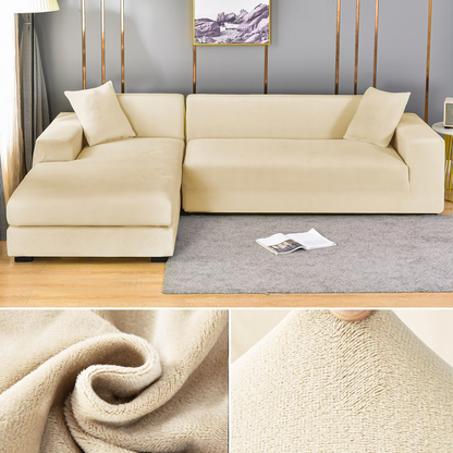 Stretchable Thick Velvet Sofa Cover for L Shaped Corner Sofa in Living Room Fits 1/2/3/4 Seater Couches