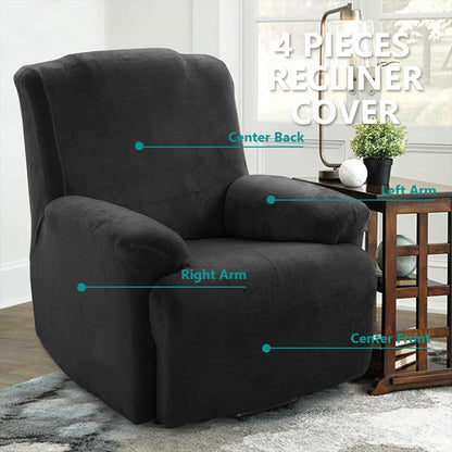 KAS Soft Plush Velvet Recliner Chair Cover - Fleece Armchair Slipcover with Pocket - 4 Pieces Furniture Cover Protector for Reclining Chair
