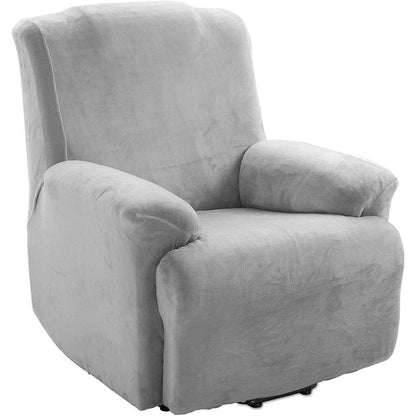 KAS Soft Plush Velvet Recliner Chair Cover - Fleece Armchair Slipcover with Pocket - 4 Pieces Furniture Cover Protector for Reclining Chair